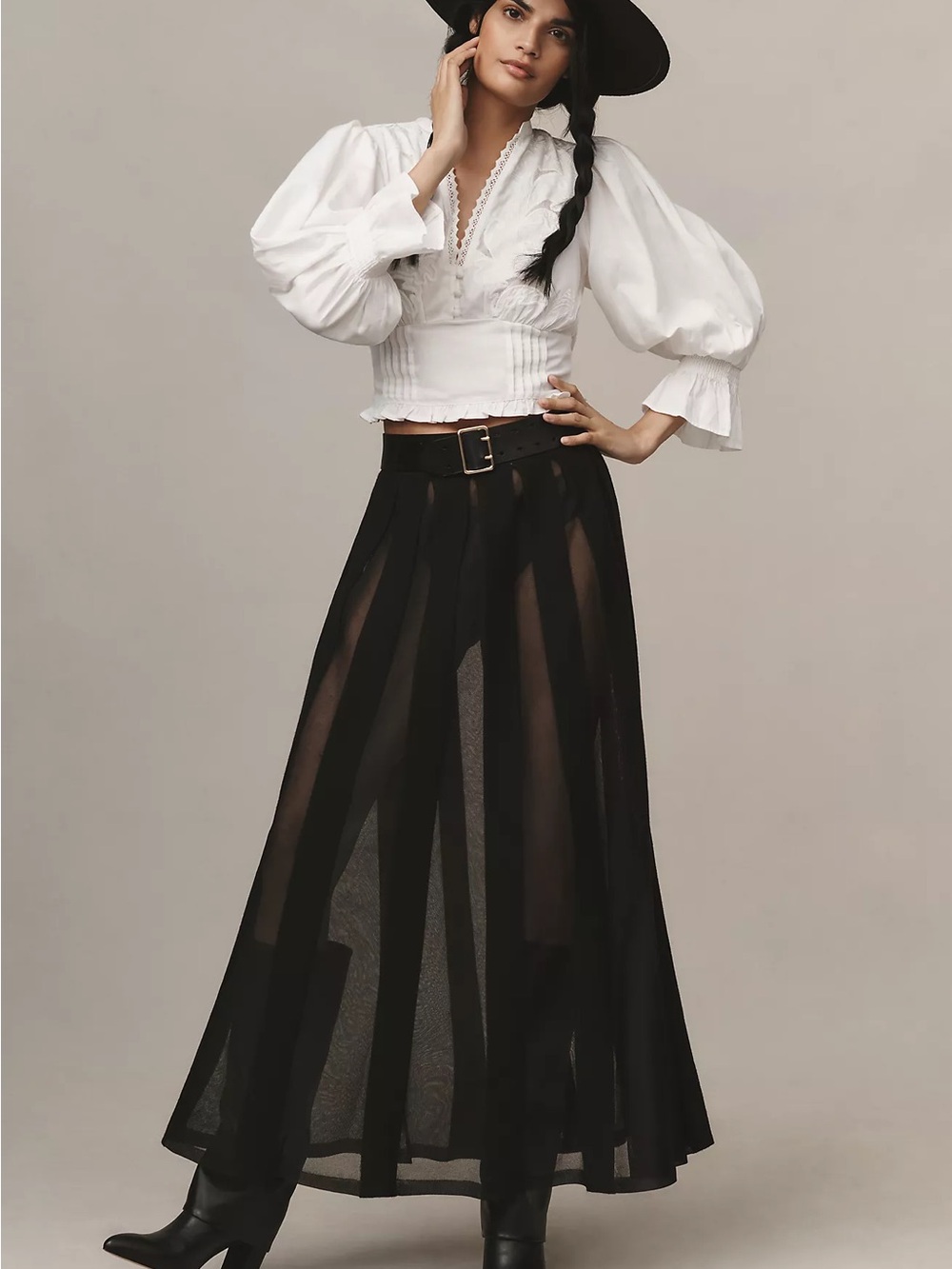 Anthropologie Sheer Black Pleated Maxi Skirt Size Medium